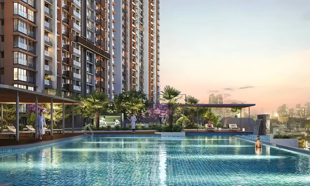 Premium amenity spaces and landscaped podium at Godrej Trilogy